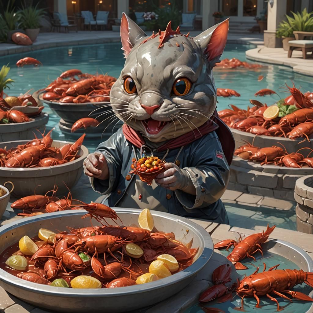 Happy Catfish Baby's Crawfish Feast: Detailed Concept Art