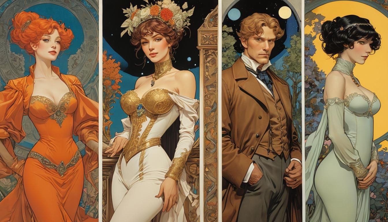 Comic Book Art Nouveau Transgender Gynoid Governess