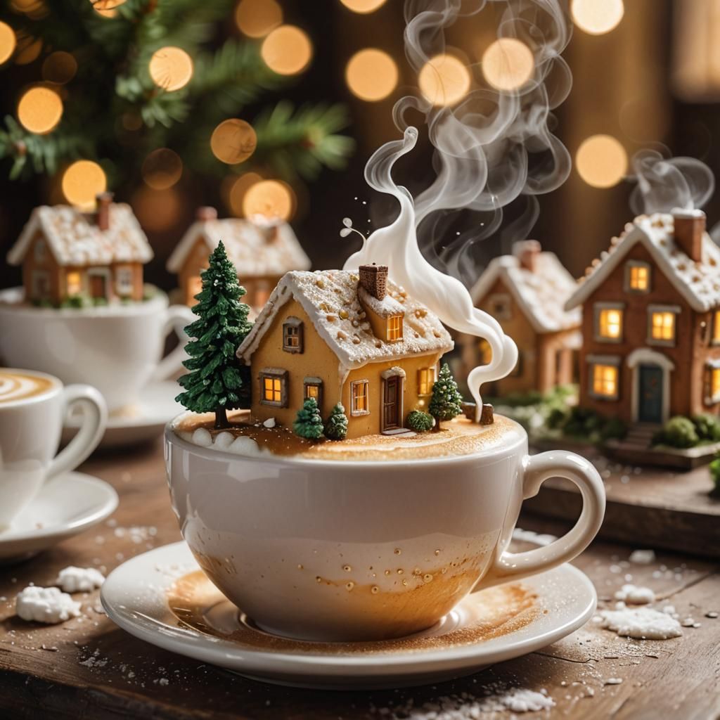 Cappuccino Foam Village in Whimsical Food Art