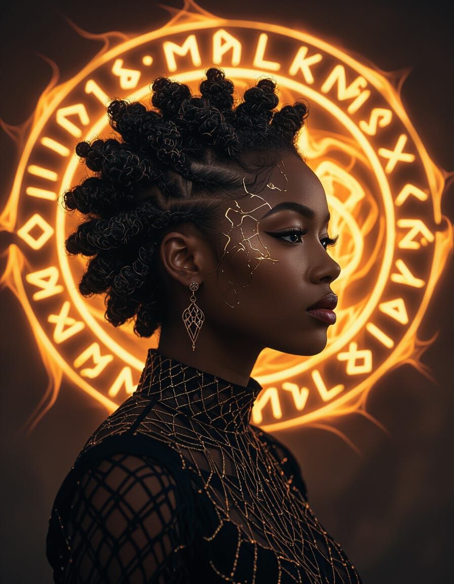 Metallic Filigree Woman in Ember Light