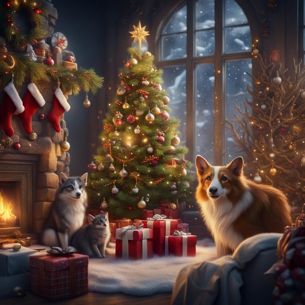 Festive Animals Celebrate Christmas in Winter Wonderland