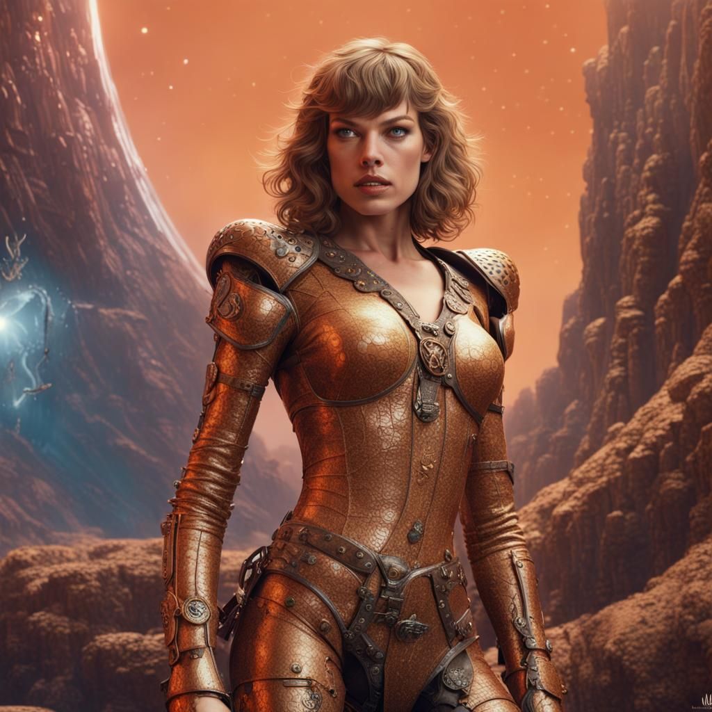 Milla Jovovich as Brunette Barbarella, Moebius Style
