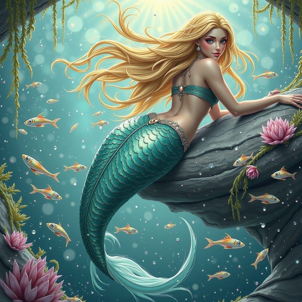 Majestic Mermaid in Dreamy Aquatic Realm