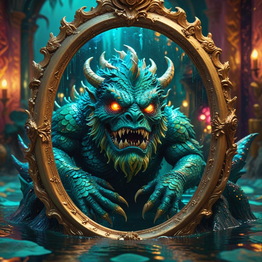 Monster in Rose Mirror: Fauvist Expressionist Painting