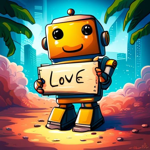 Cute Chibi Robot's Graffiti Art Message
