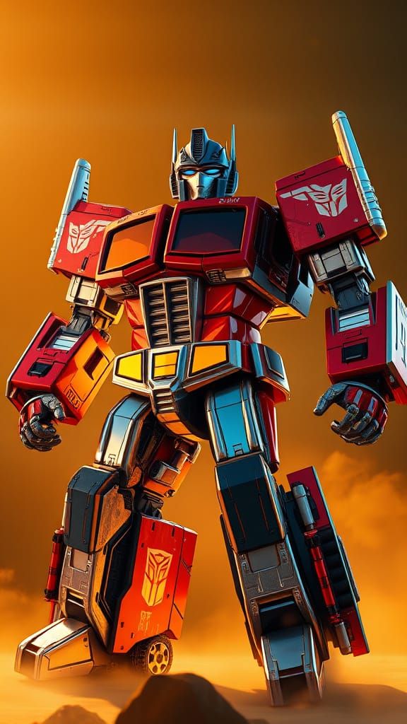 Optimus Prime Heroic Pose in Superflat Style