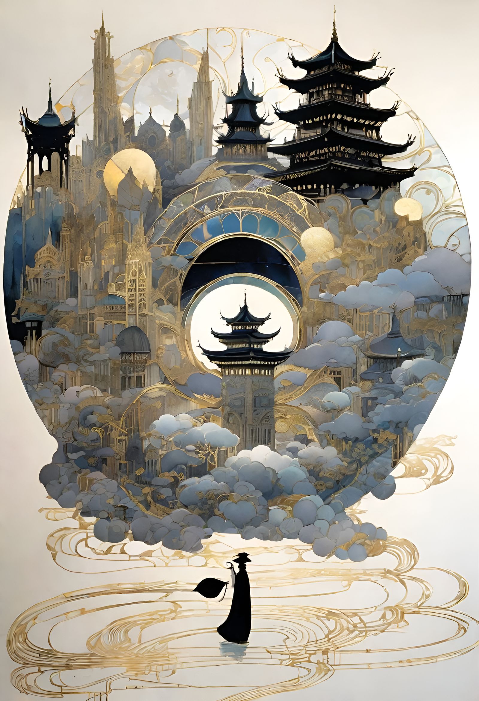 Hyperdetailed City in Clouds: Surreal Illustration
