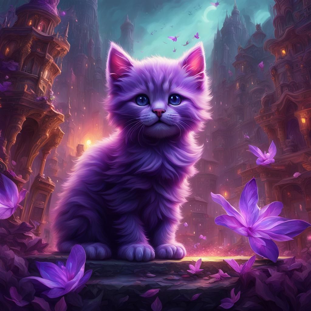 Amethyst Kitten Digital Matte Painting