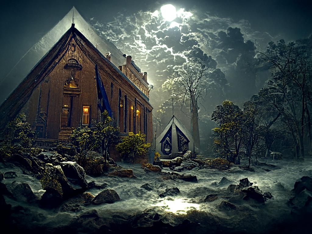Eerie Masonic Lodge on Stormy Night