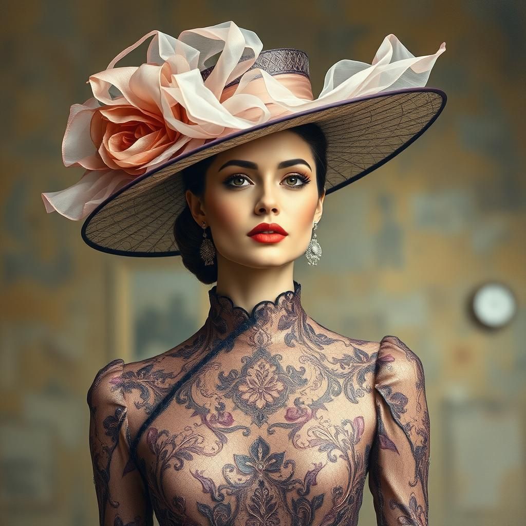 Woman in Haute Couture Hat, Impasto Painting