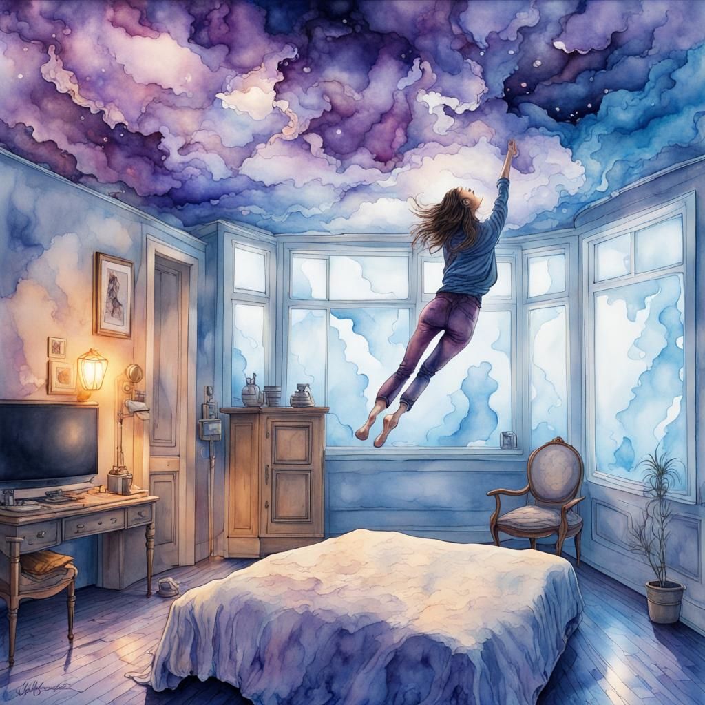 Upside-Down Room: Surreal Watercolor Illustration