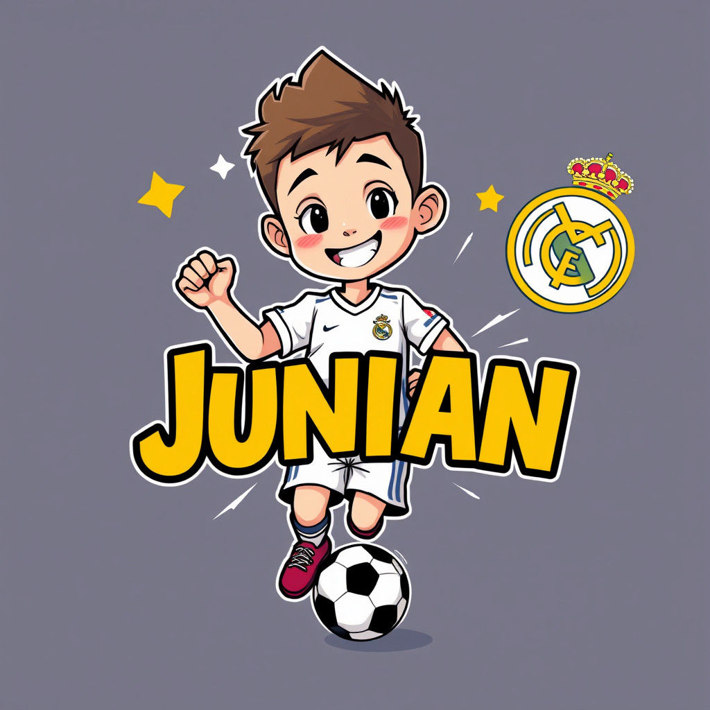 Anime Logo of Kid as Real Madrid Soccer Player