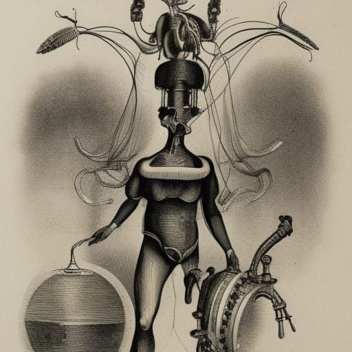 Steampunk Anatomical Drawing in 1800s Illustration Style