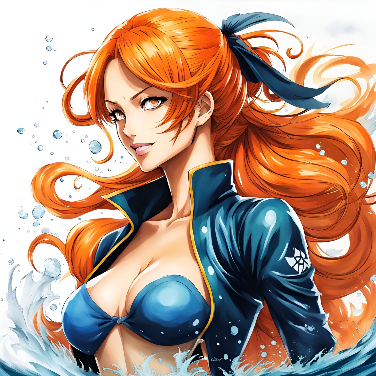 Nami from One Piece in Digital Watercolor