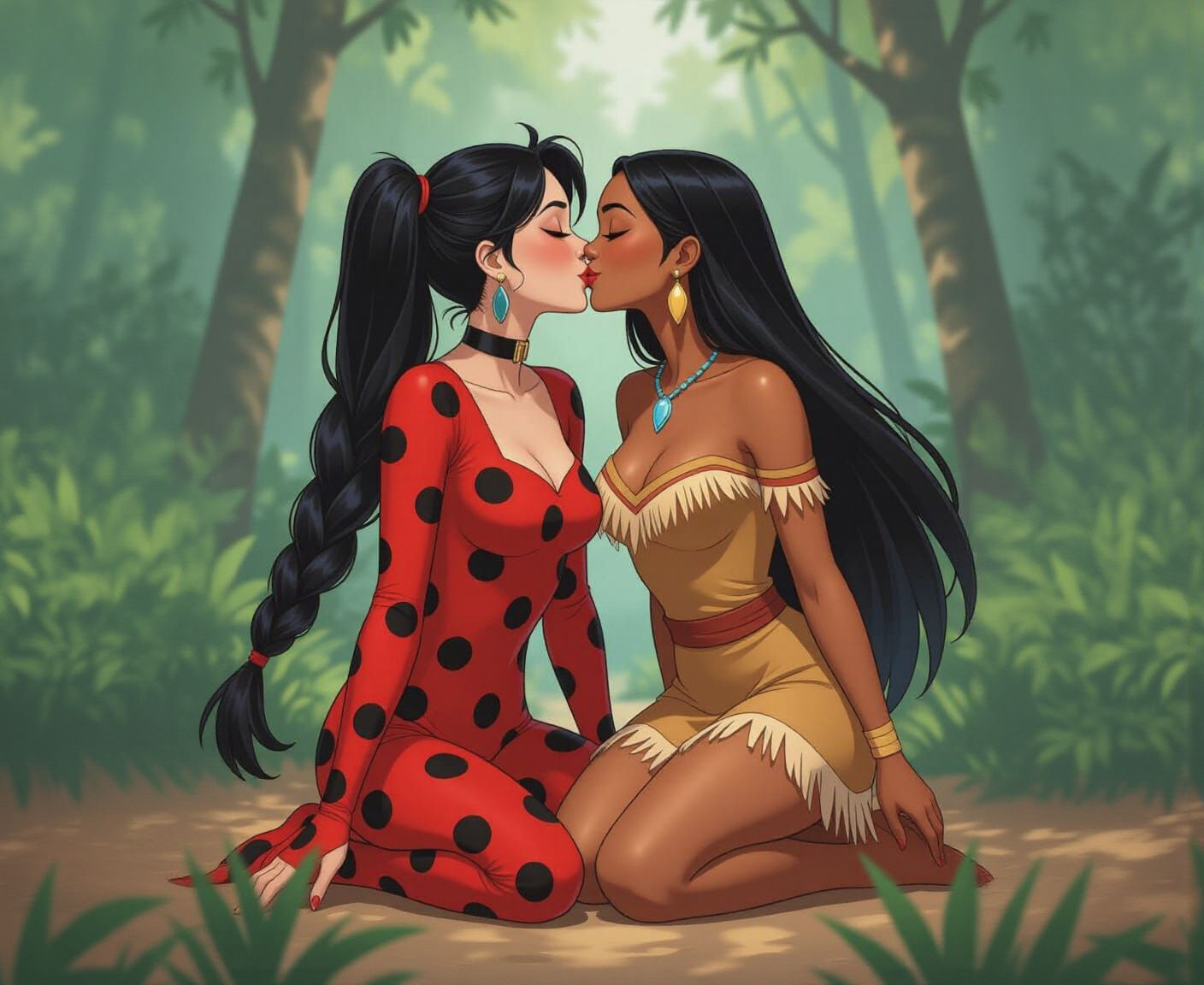 Ladybug and Pocahontas Lesbian Kiss, Comic Book Art