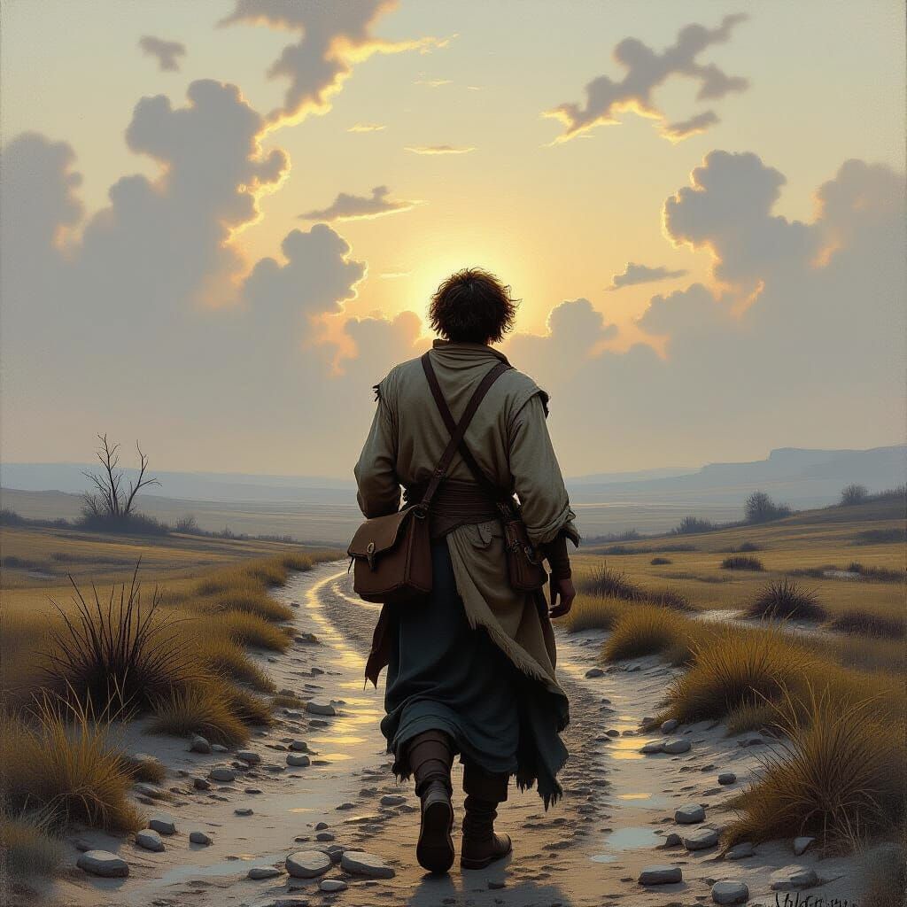 Weary Traveler on Desolate Path, Inspired by Faith