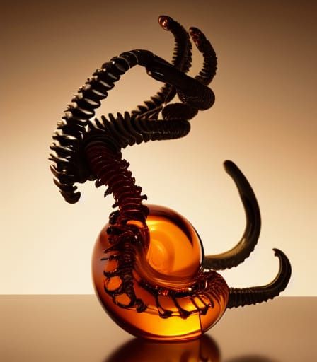 Xenomorph Fossil Encased in Amber: Hyperrealistic Art