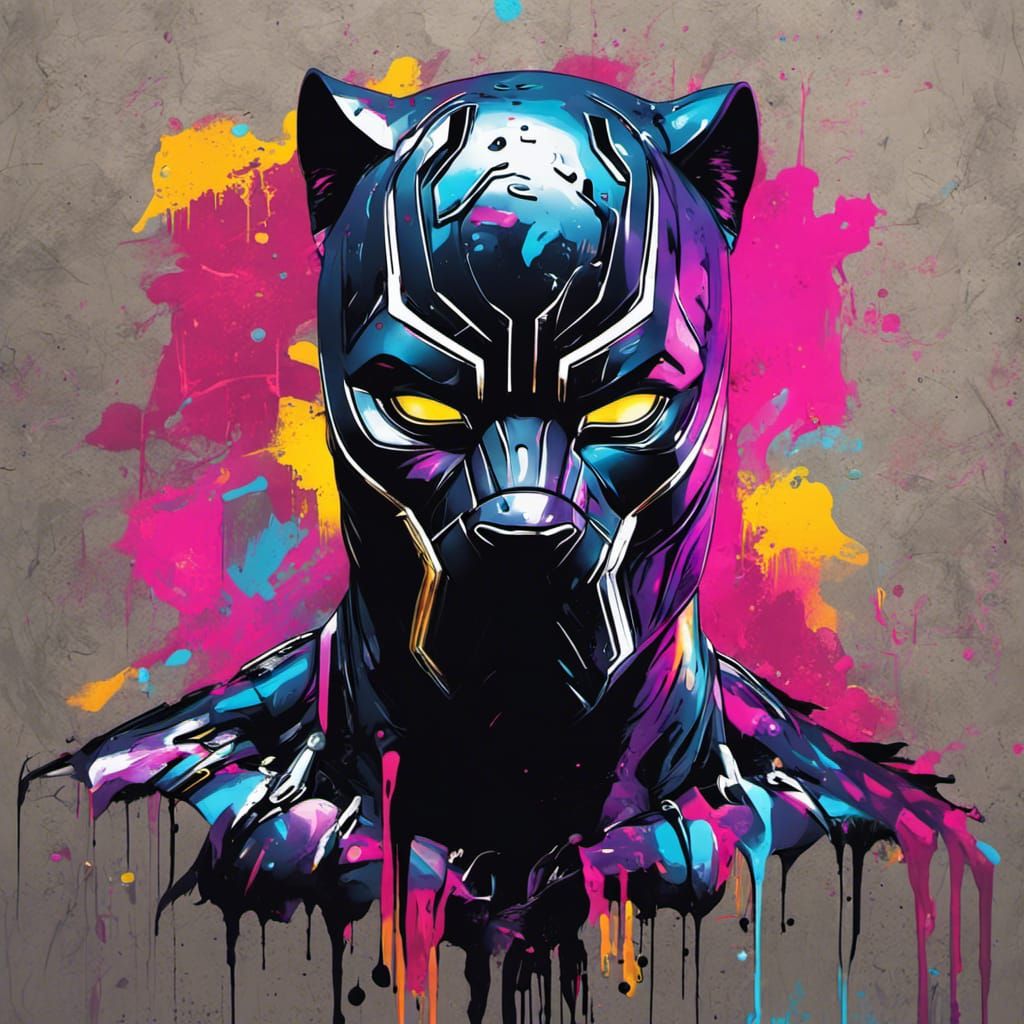 Cyberpunk Black Panther Graffiti Art
