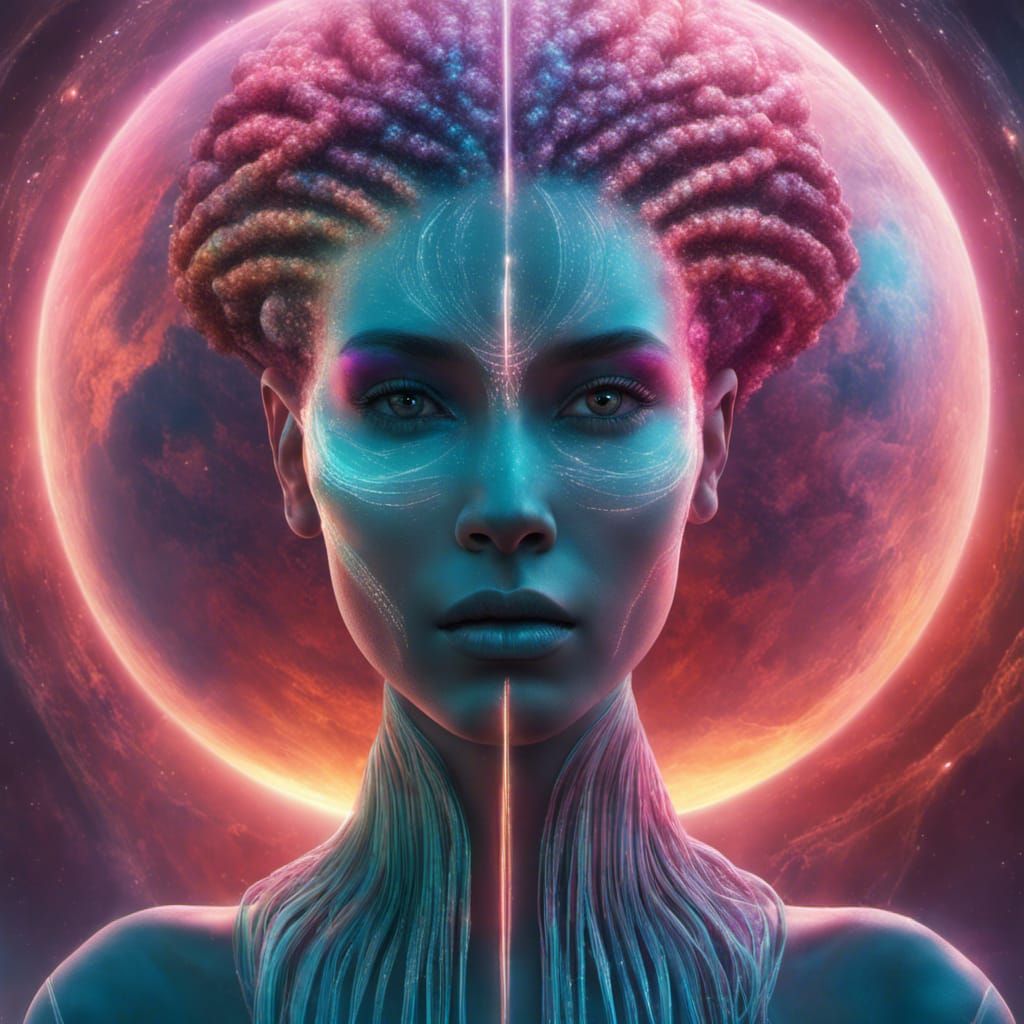 Planet Woman with Neon Cornrows: 80s Style Digital Art