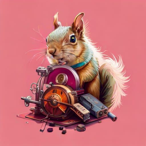 Happy Time Traveler Squirrel Portrait in Digital Painting St...