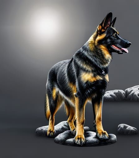 German Shepherd in Colorful Charcoal Drawing