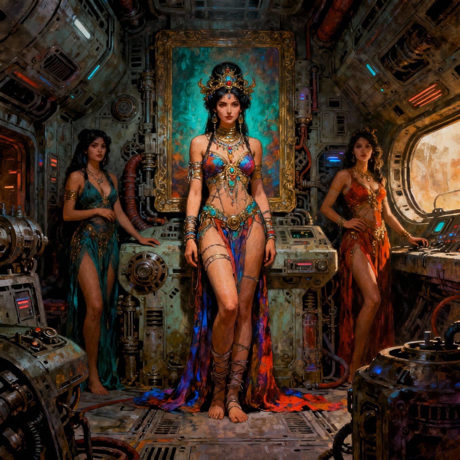 Enslaved Princess in Ancient Spaceship, Dark Fantasy Style