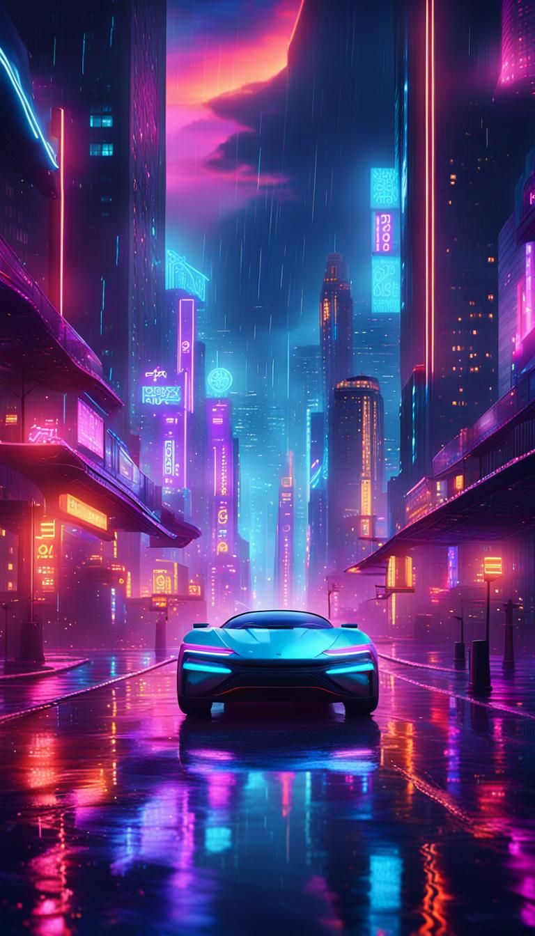 Futuristic Cityscape at Night in Cyberpunk Style