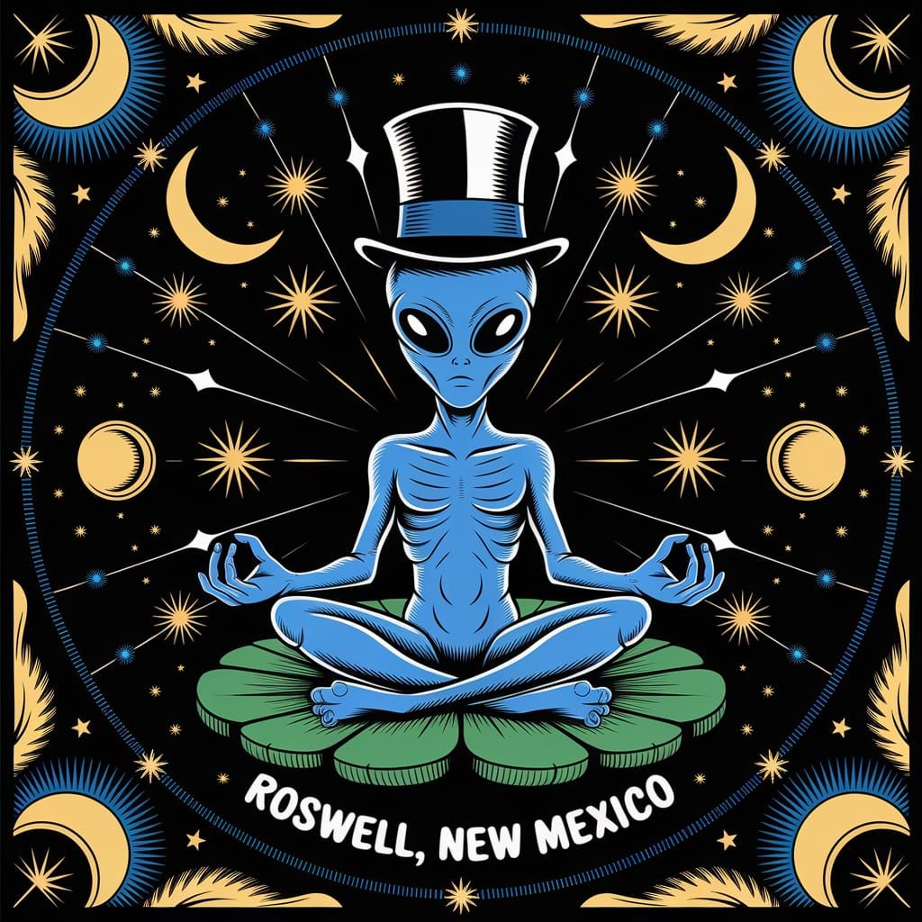 Cosmic Alien Meditates Under Celestial Wonders