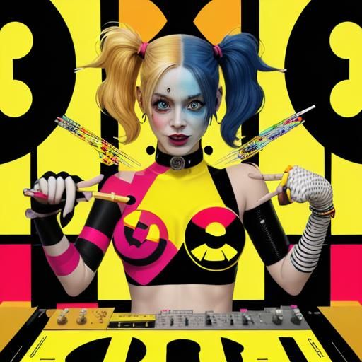 Harley Quinn: Acid House DJ in Pop Art Style