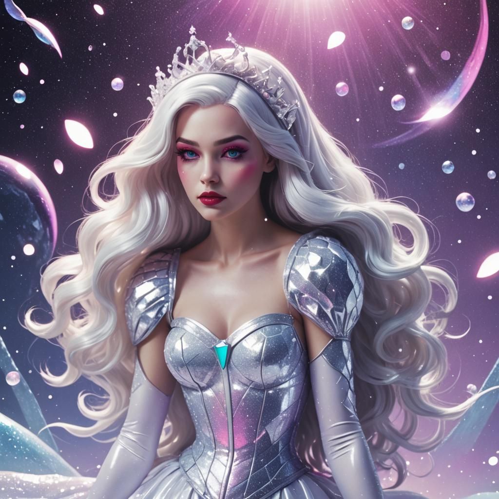 Snow White Space Mermaid in Synthwave Style