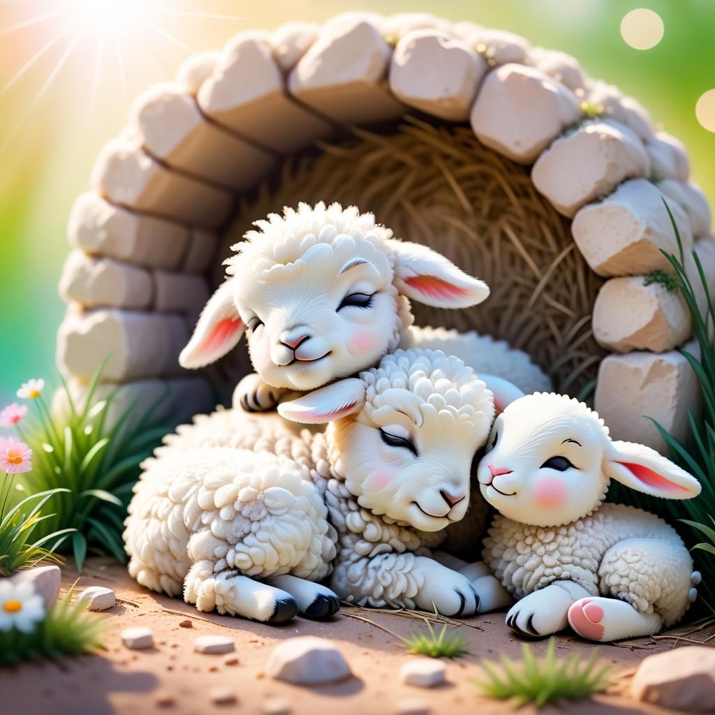 Chibi Lamb and Bunny Cuddle