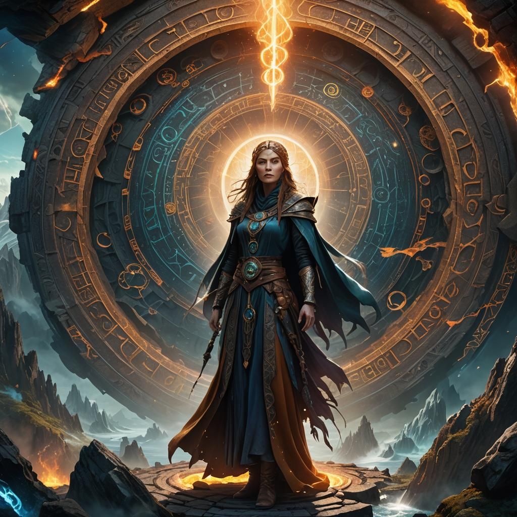 Sorceress at Hollow Earth Entrance: Fantasy Concept Art