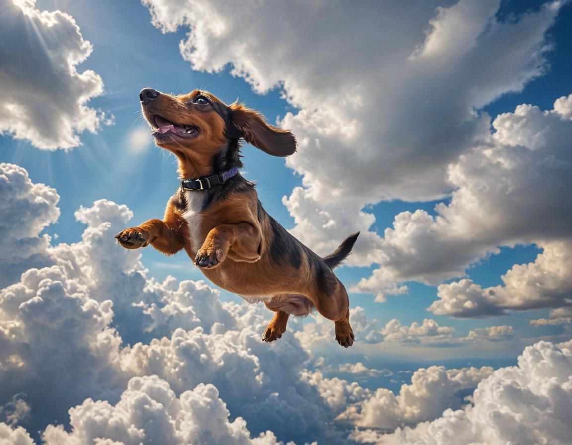 Dachshund Skydiving: Hyperrealistic Splash Art