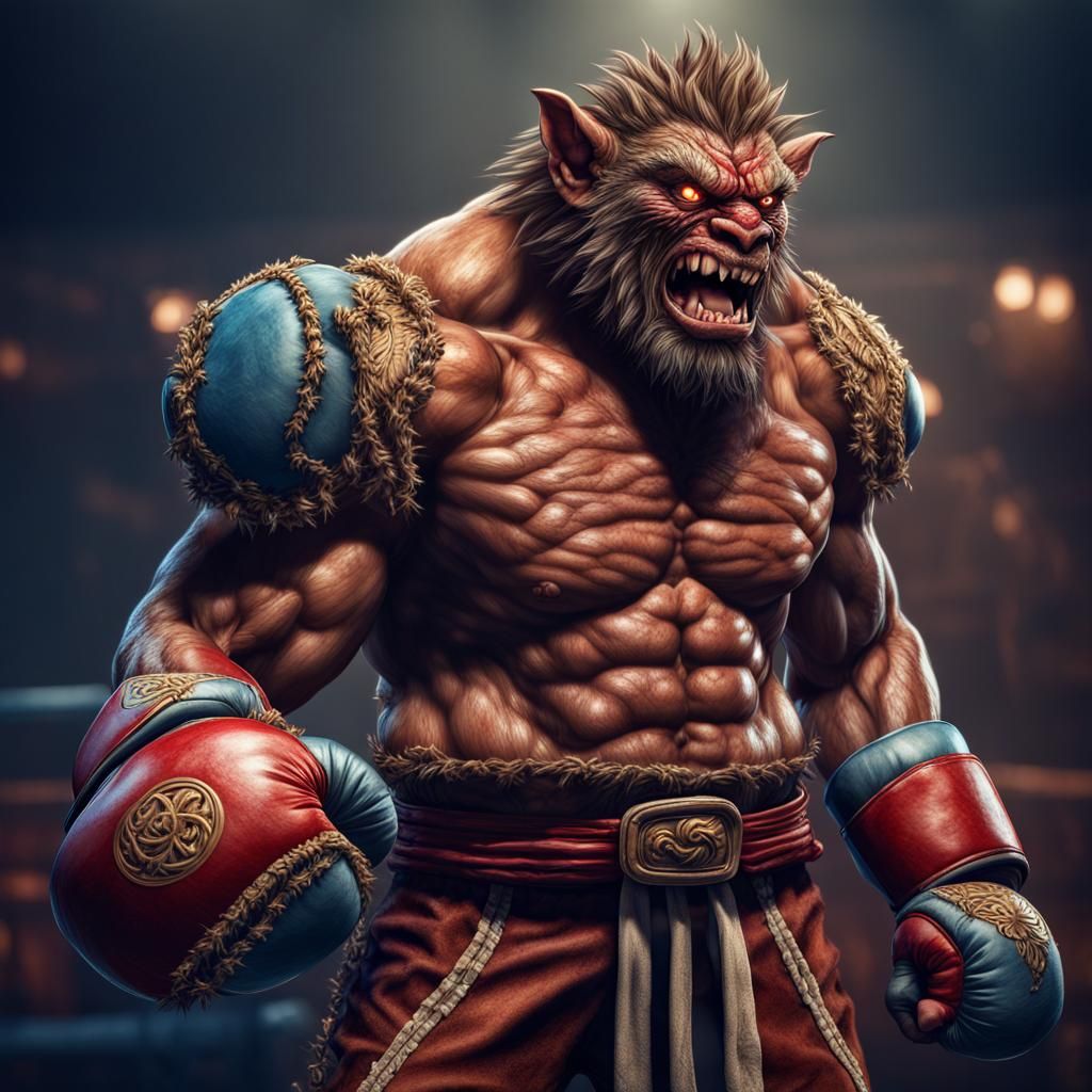 Hyperrealistic Bugbear Boxer in Pop Art Style