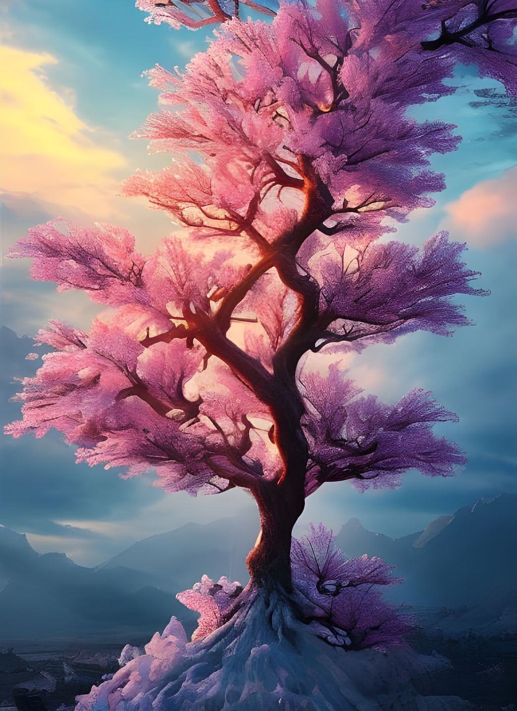 Magnificent Ice Tree at Sunset: Digital Matte Painting