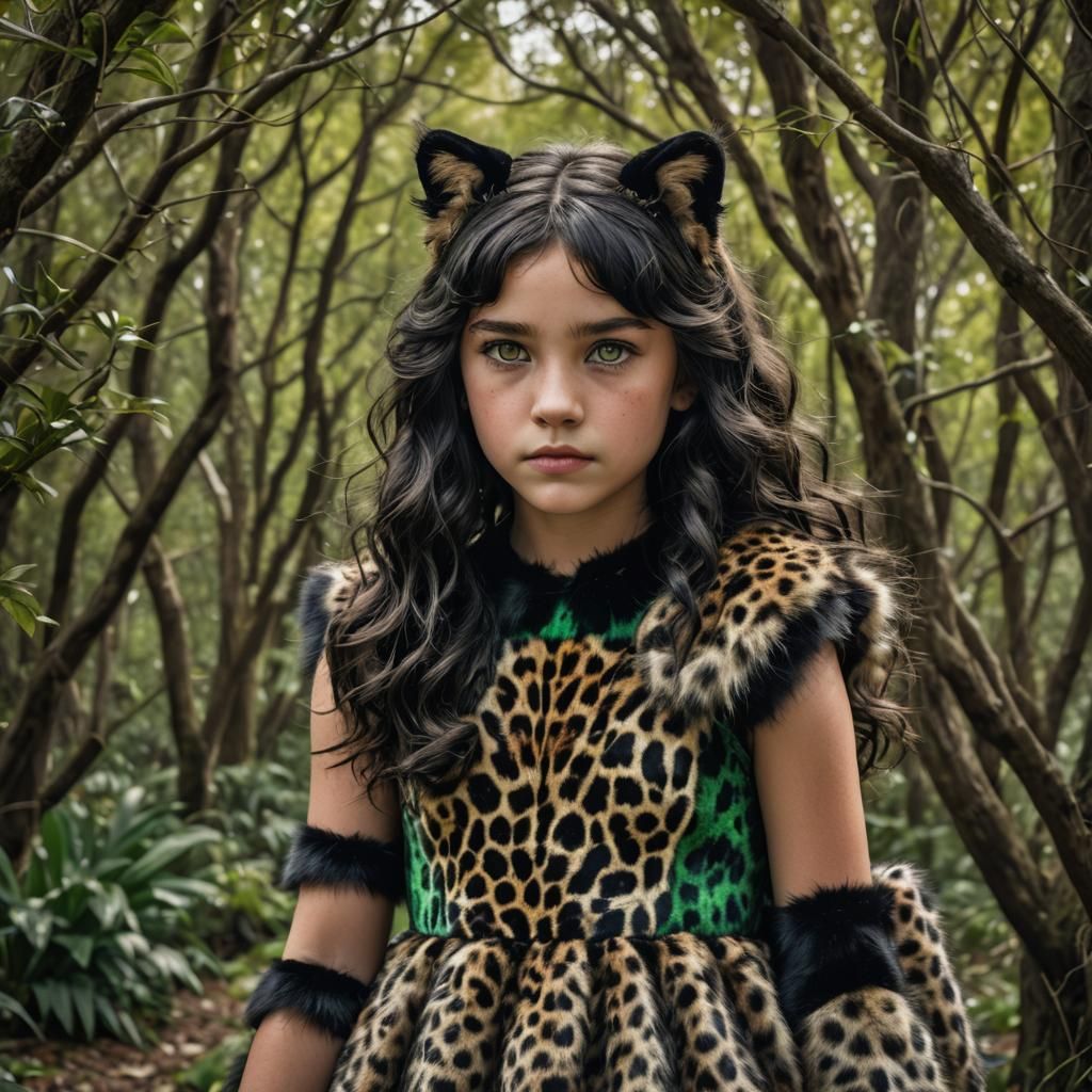 Girl with Panther Ears in Hyperrealistic Style