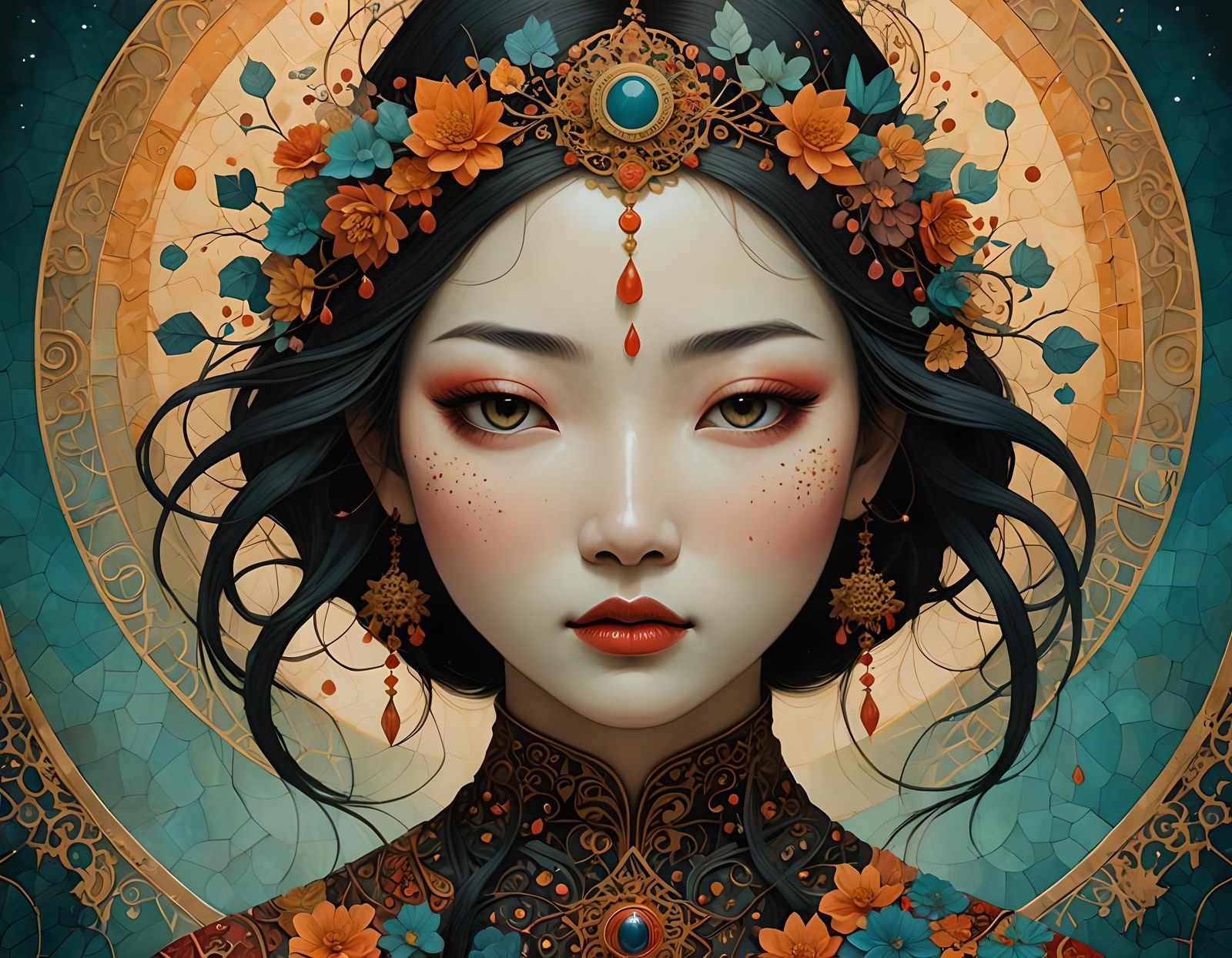 Dreamlike Girl Portrait in Gouache Painting Style