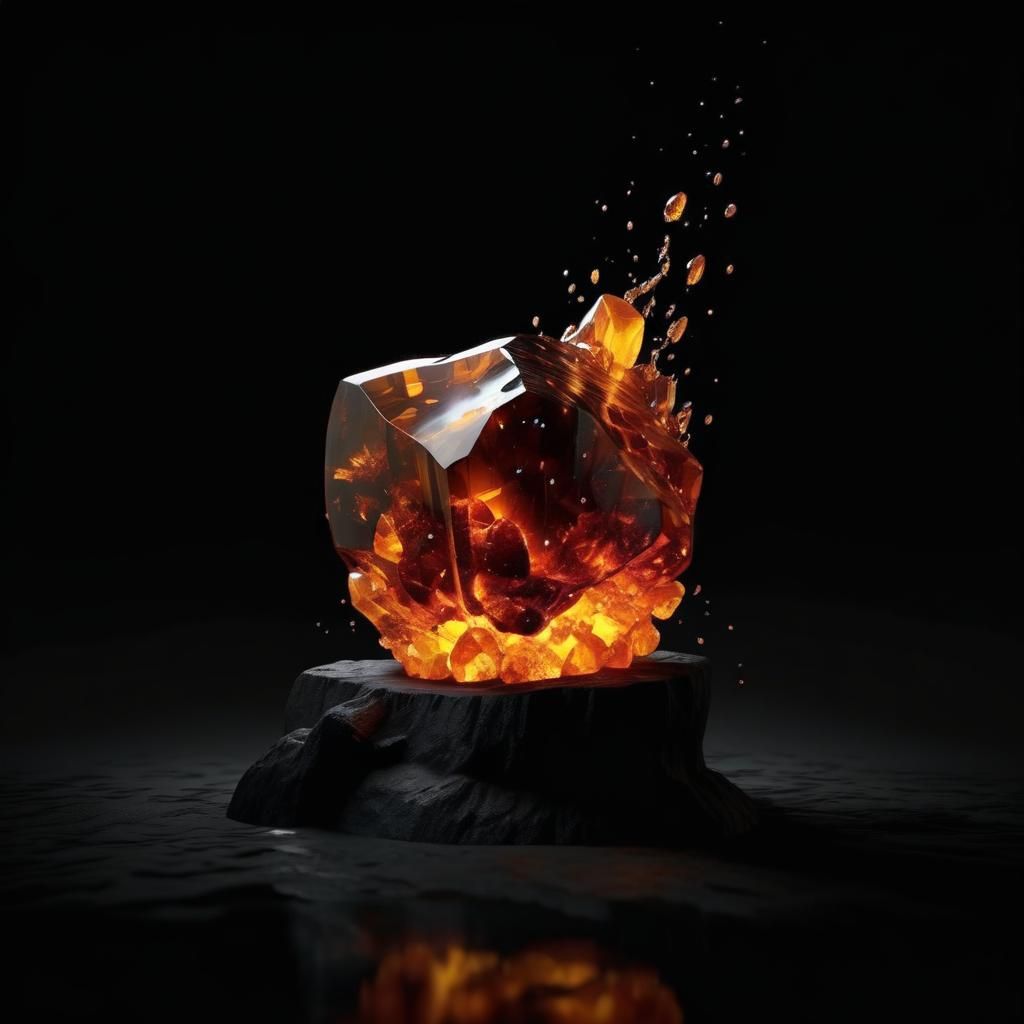 Glowing Amber Rock with Lava Splash