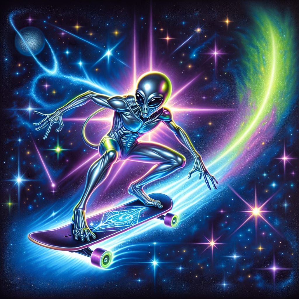 Silver Surfer Backflip Across Neon Starry Universe