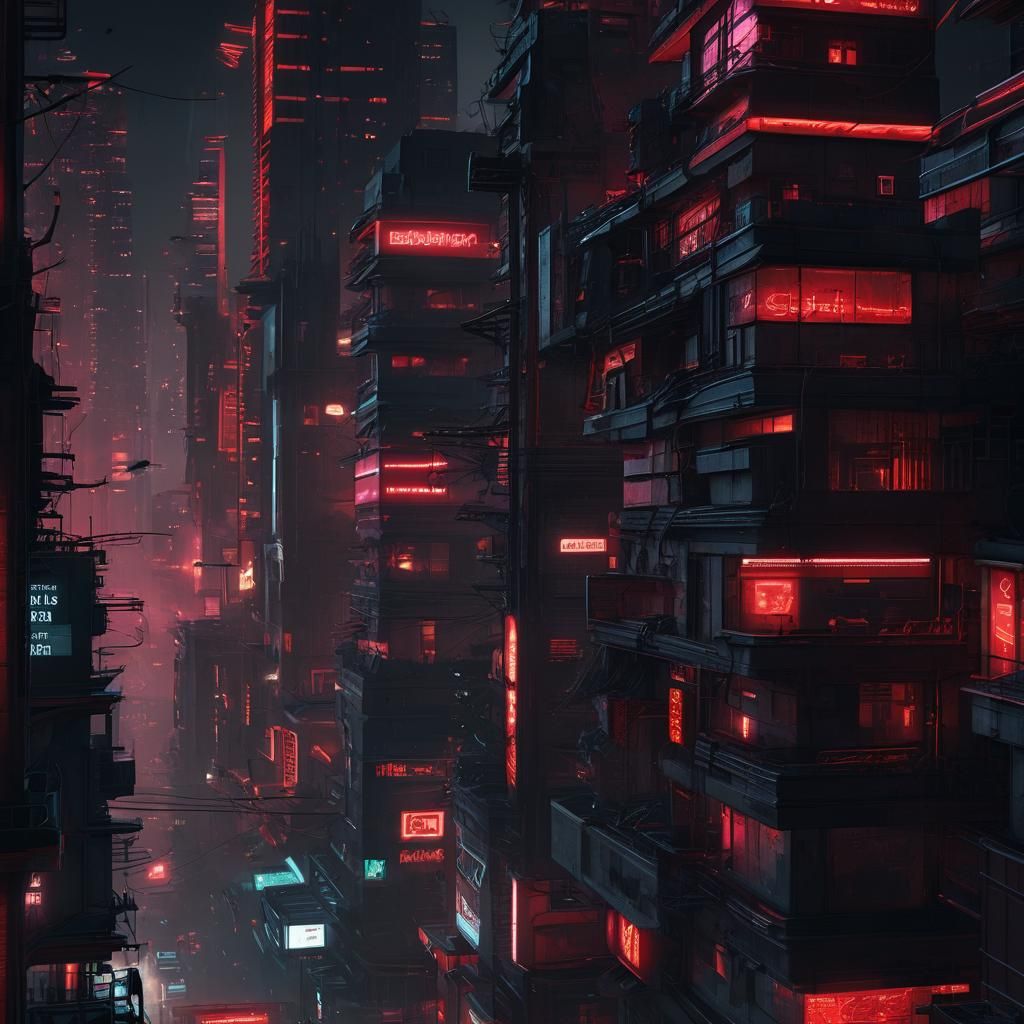 Post-Apocalyptic Cityscape with Neon Lights in Cyberpunk Sty...