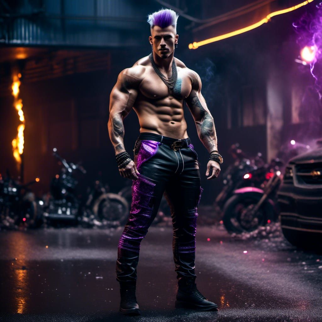 British Punk with Bulging Muscles in Photorealistic Style