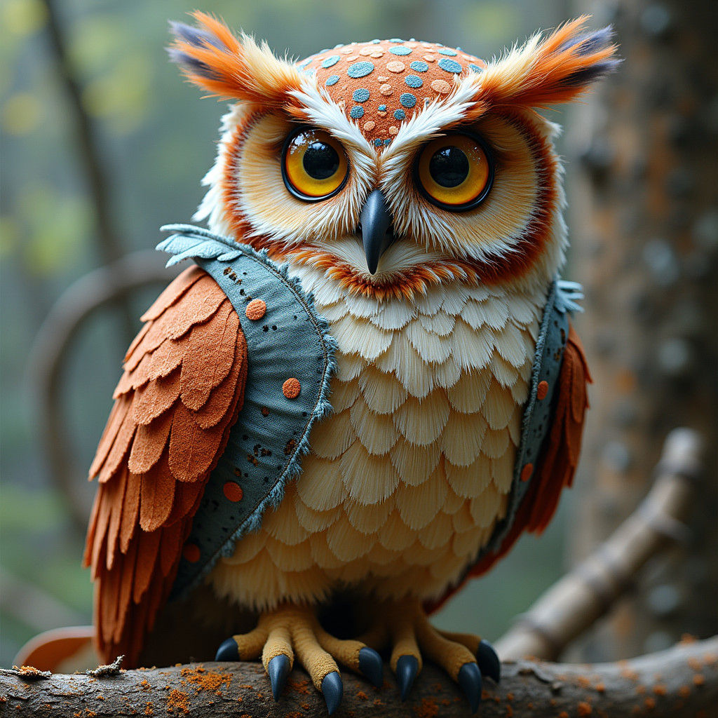 Embroidered Owl with Big Eyes in 8K UHD