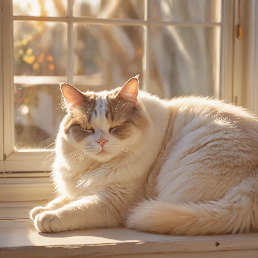 Whimsical Tuxedo Cat in Warm Sunny Spot