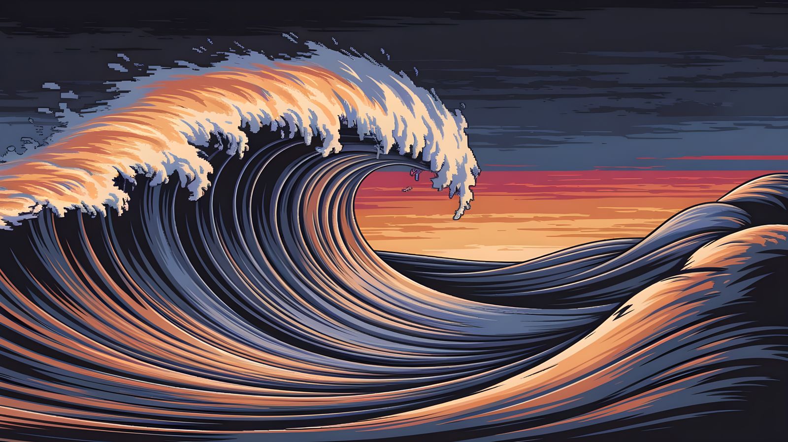 Vibrant 8-Bit Stormy Seascape in Distorted Neo-Expressionist...