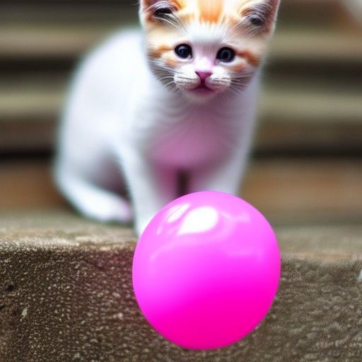 Pink Kitten Gazing at Pink Balloon