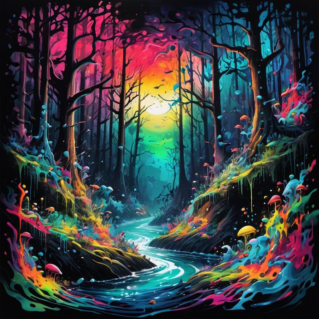 Mystical Forest Abyss Collides with Vibrant Sea