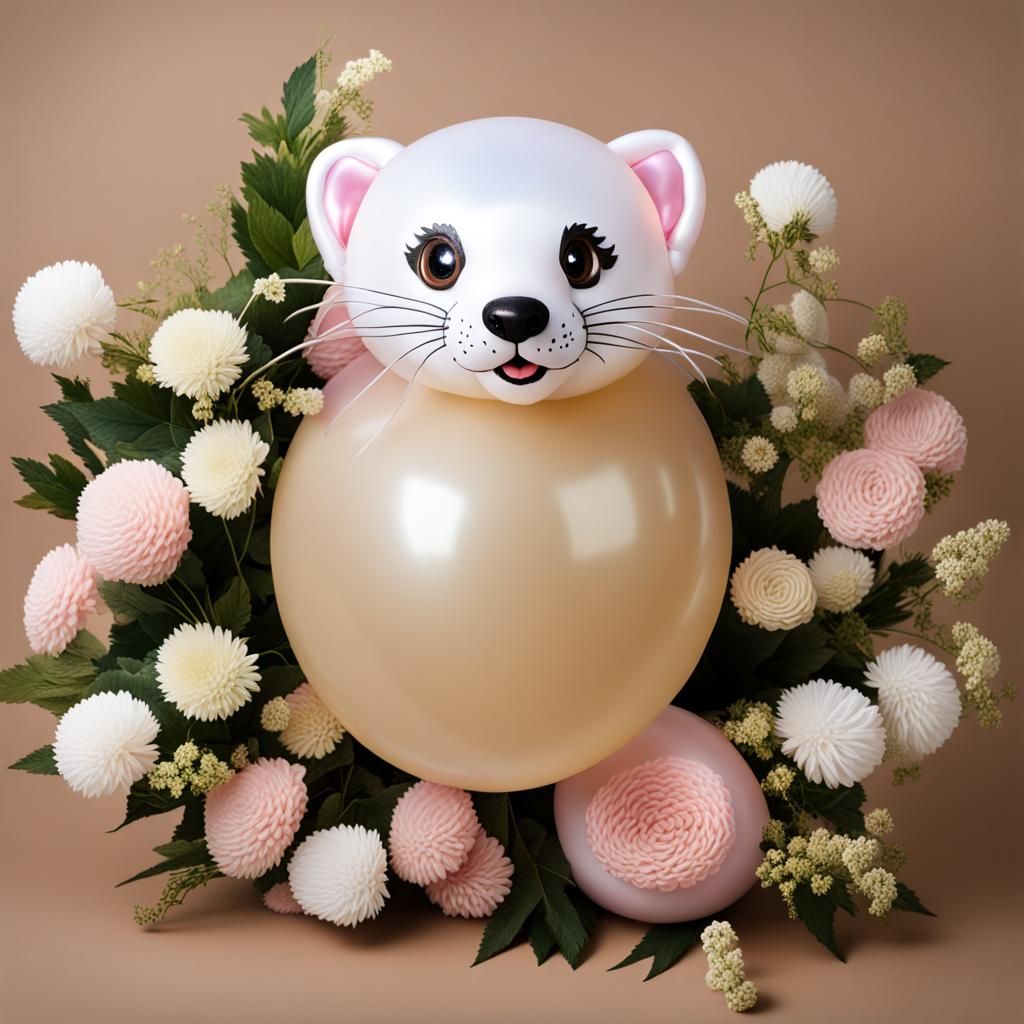 Translucent Balloon Ferret Among Flowers