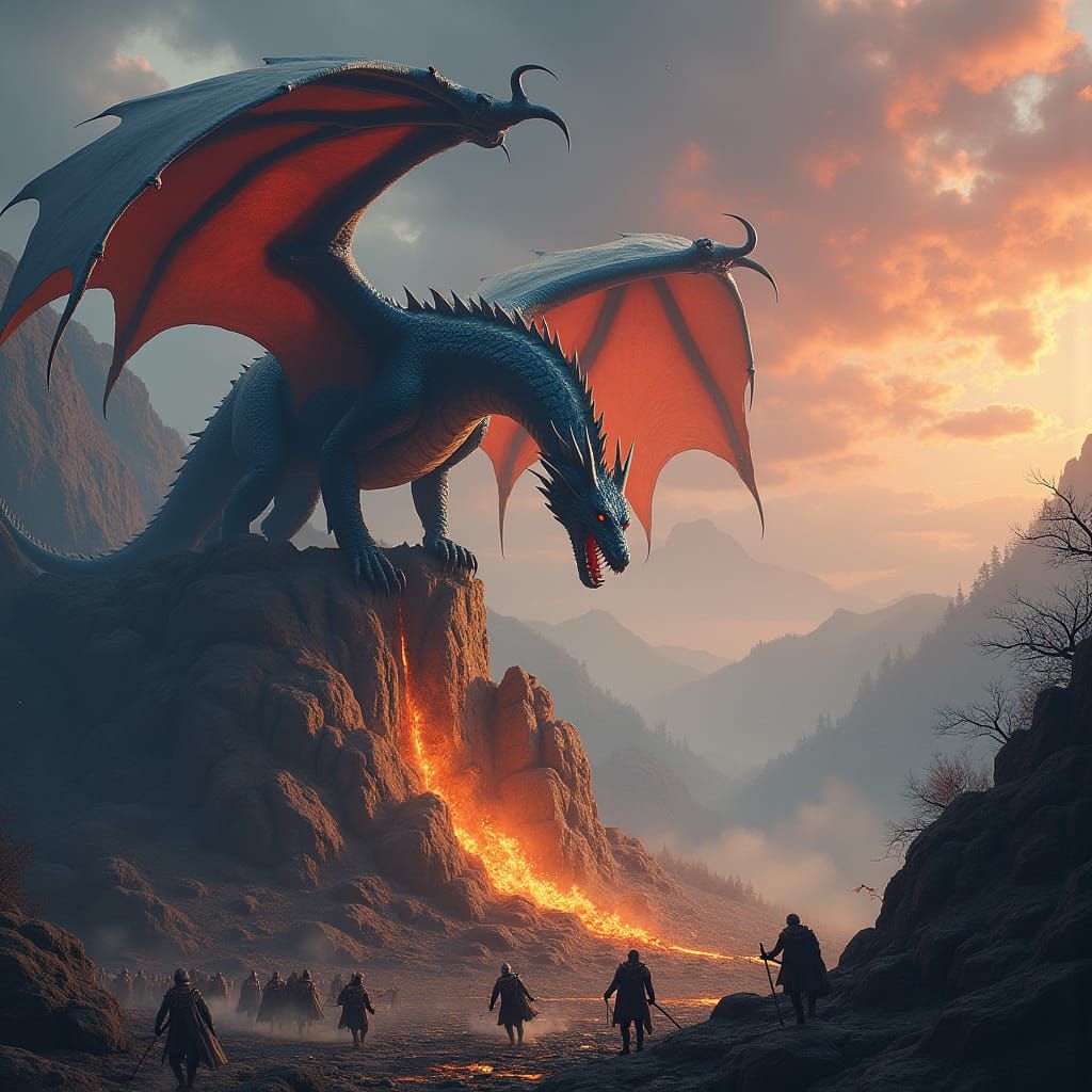 Colossal Dragon Unleashes Firestorm on Mountain Peak