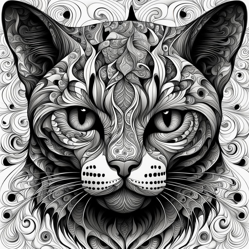 Abstract Skull Cat Face in Vector Fractal Style