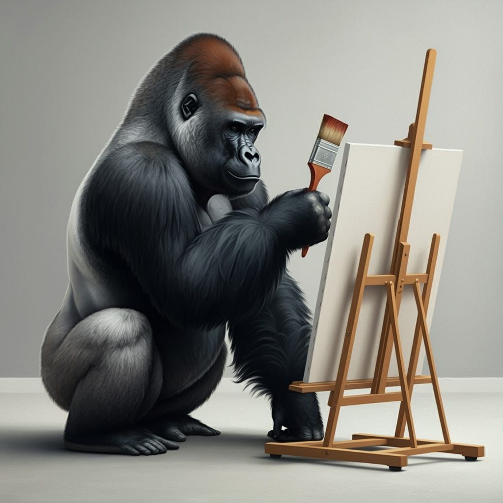 Majestic Gorilla Artist at Easel with Paintbrush